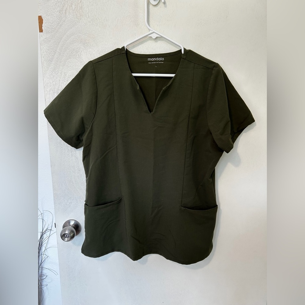 Mandala Olive Green Scrub Top